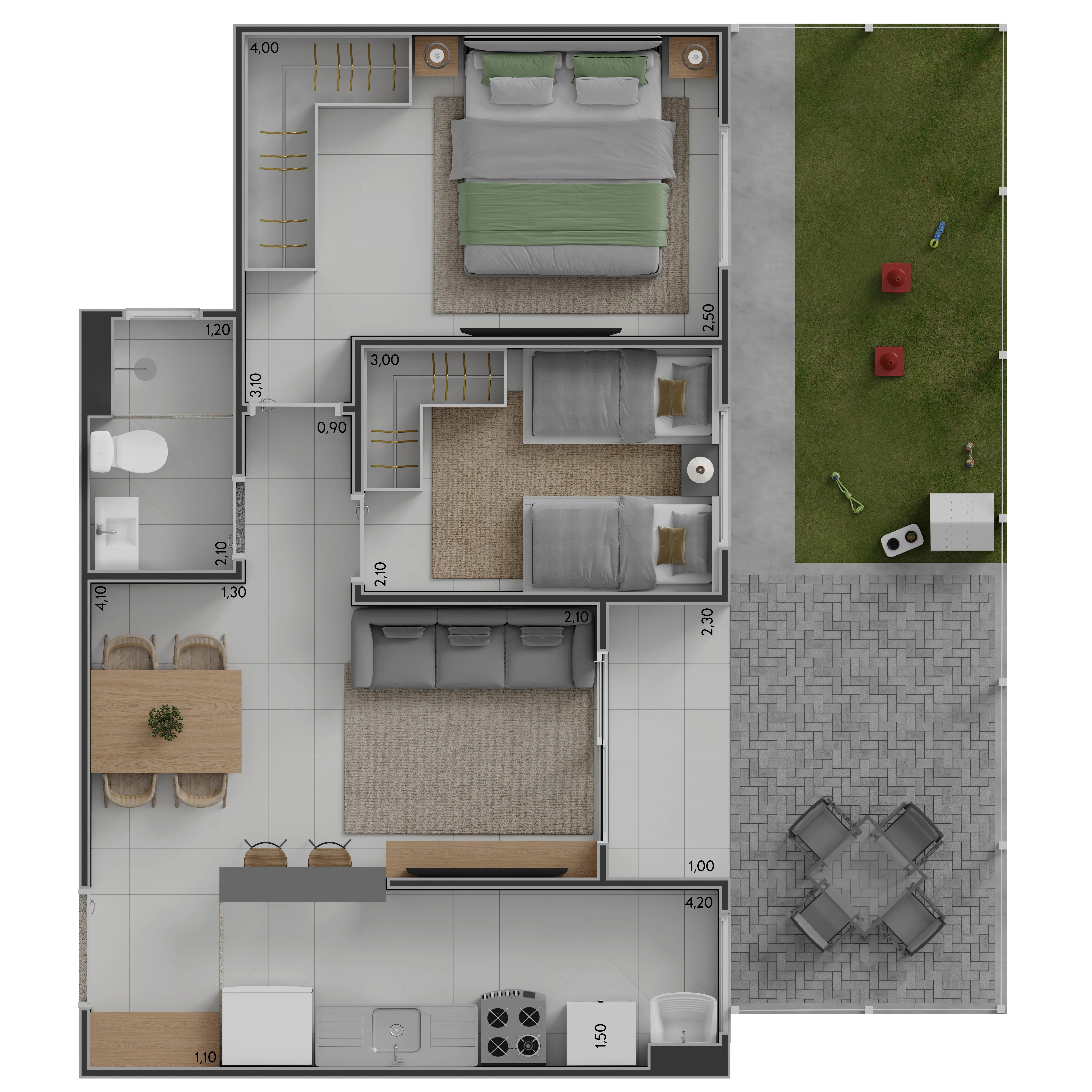 Planta Tipo B Garden - 65m² 